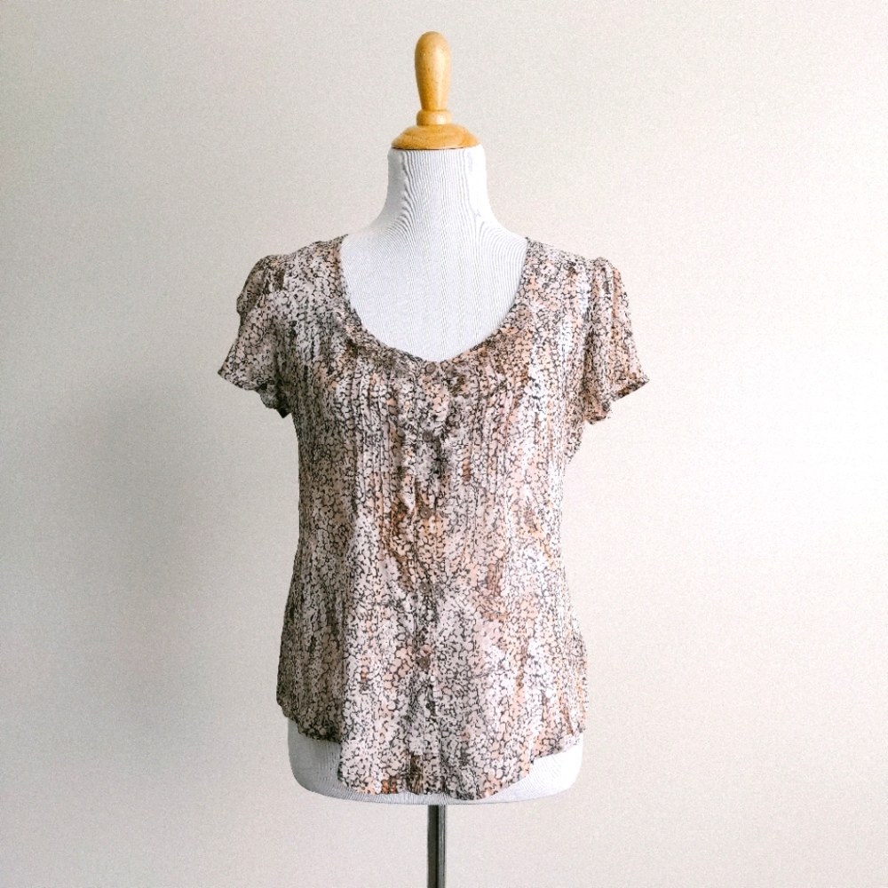 KIMCHI BLUE Silk Floral Print Blouse Peach medium